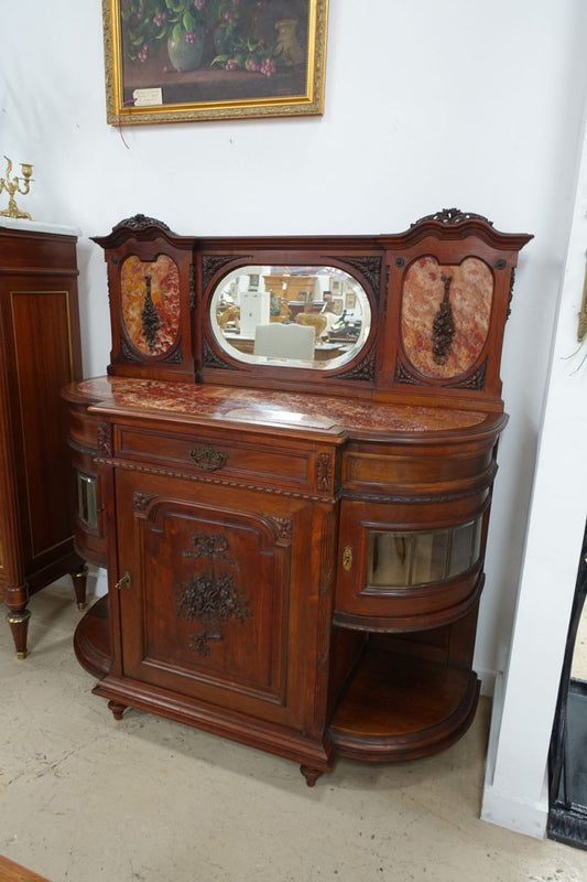French Walnut Marble Top & Mirror Back Buffet