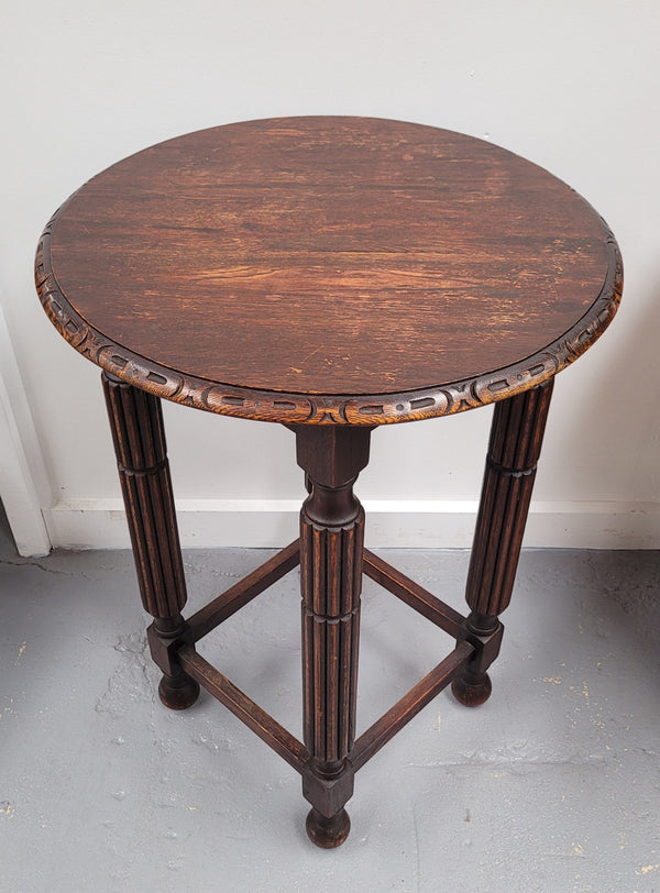 Round Tudor Oak Occasional Table Circ: 1930;s In good detailed condition.