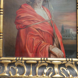 Superbly Painted Oil On Canvas Of Jesus In An Ornate Antique Gilt Decorated Frame.