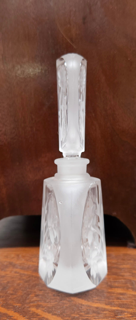 Charming Intaglio Glass Vintage Perfume Bottle and Stopper.