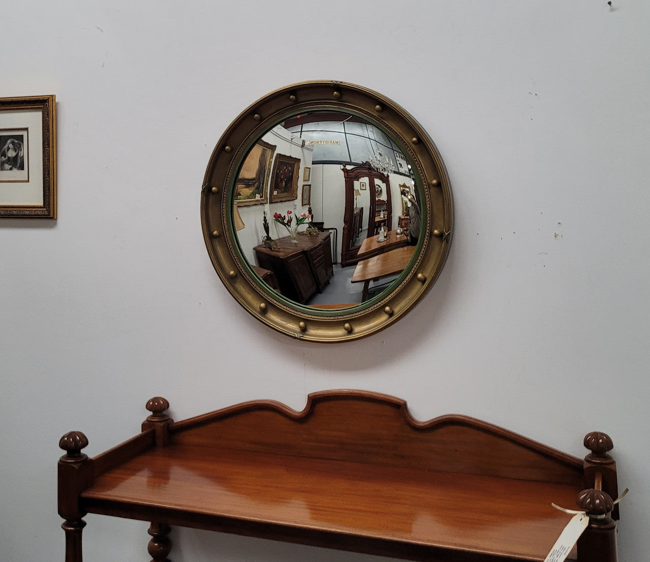 Large round French gilt framed convex mirror. It is a hard to find size with a total diameter of 67 cm. It has been sourced from France and is in good original condition.