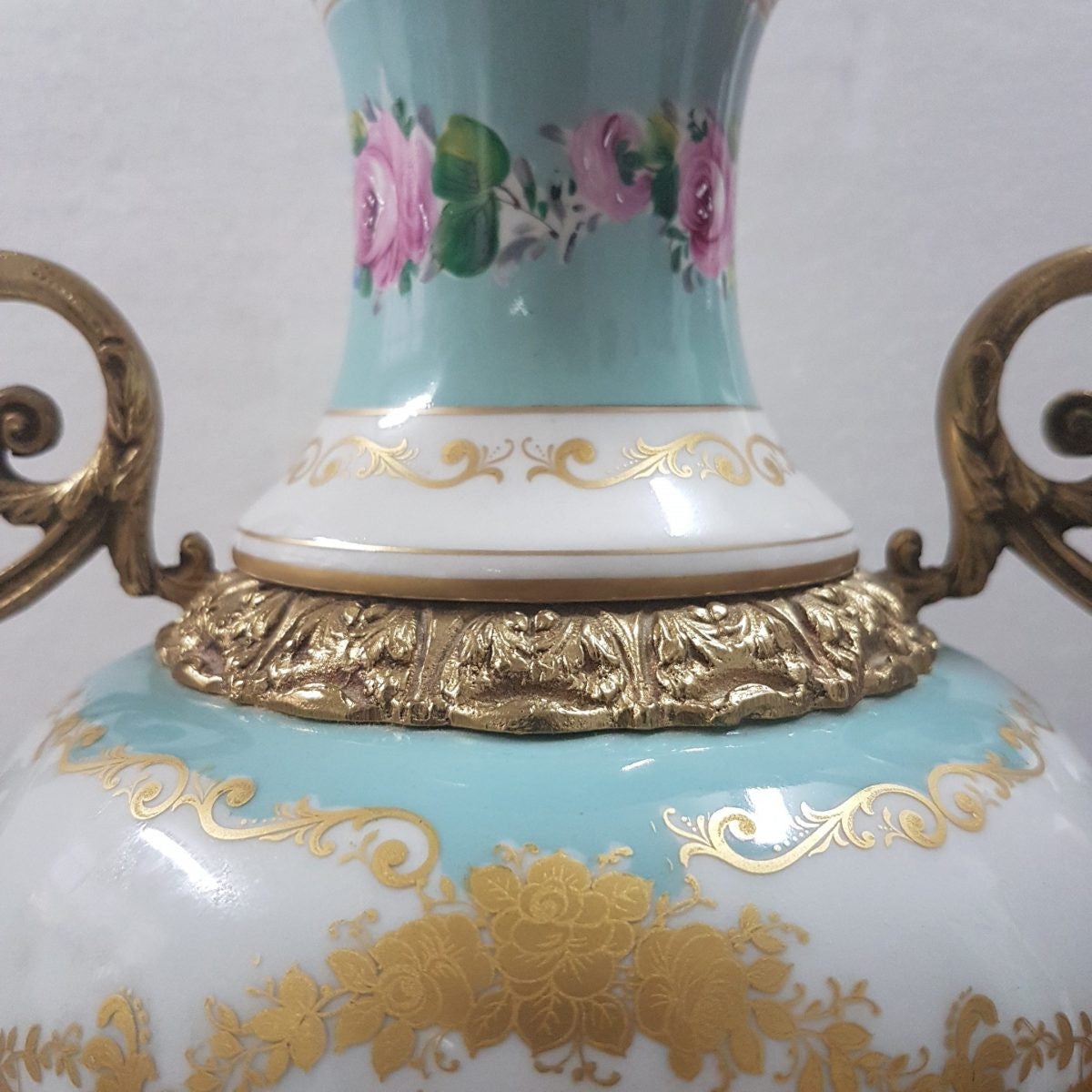 French White and Turquoise Ace Decor De Paris Porcelain Vase