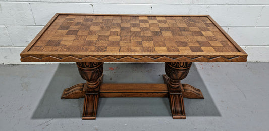 Amazing French Oak solid parquetry top coffee table. Great size and in very good original detailed condition.