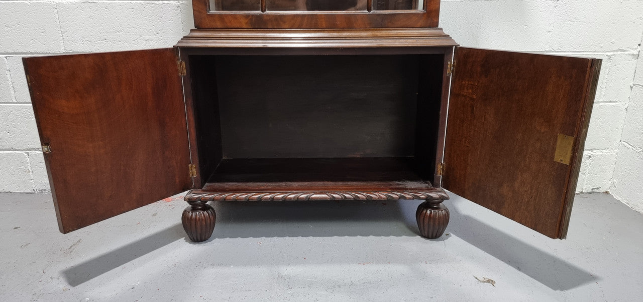 Beautiful Edwardian Walnut and Figured Walnut display cabinet of pleasing narrow proportions. In good original detailed condition