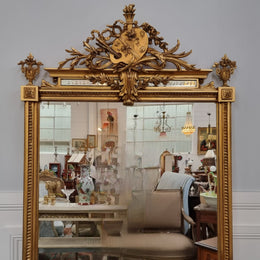 Beautifully Carved and Decorated Antique Gilt Napoleon III Louis XVI Style Gilt Overmantel Mirror