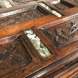 A unique 18th century French oak carved cabinet with inset marble. In good original condition.
