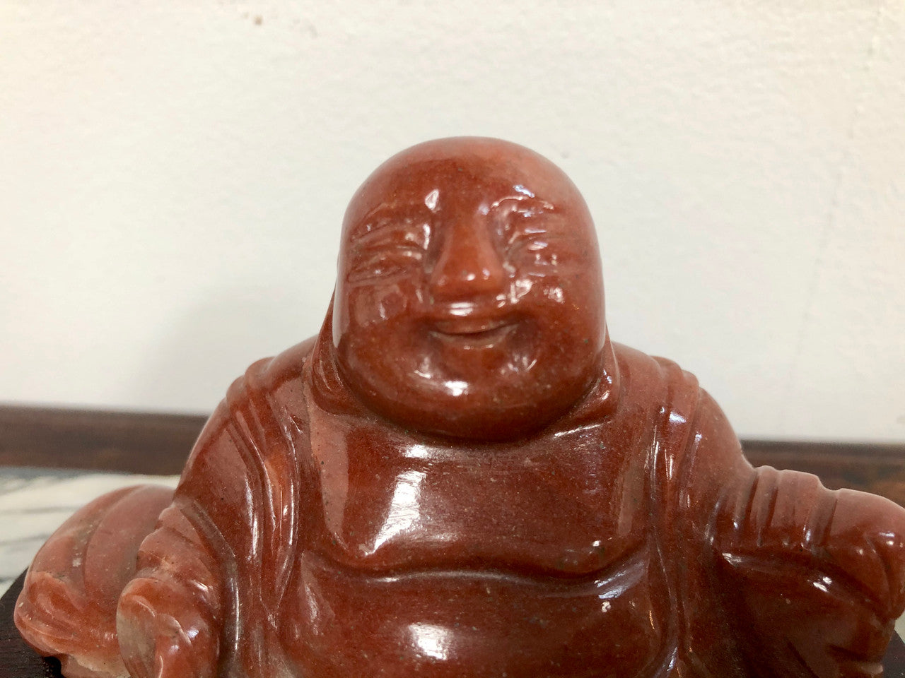 Vintage Carved Agate Buddha on bespoke wooden stand