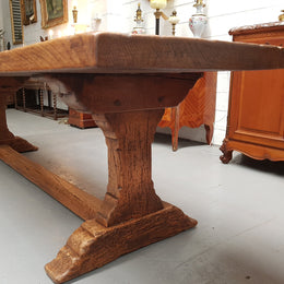 Superb 19th Century French Oak Pedestal Refectory Table Rustic Farmhouse