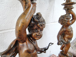 Pair of Highly Decorative French Cherub Candelabras With Bronzed Metal & Marble | Antique & Vintage | Moonee Ponds Antiques | Australia Wide Delivery