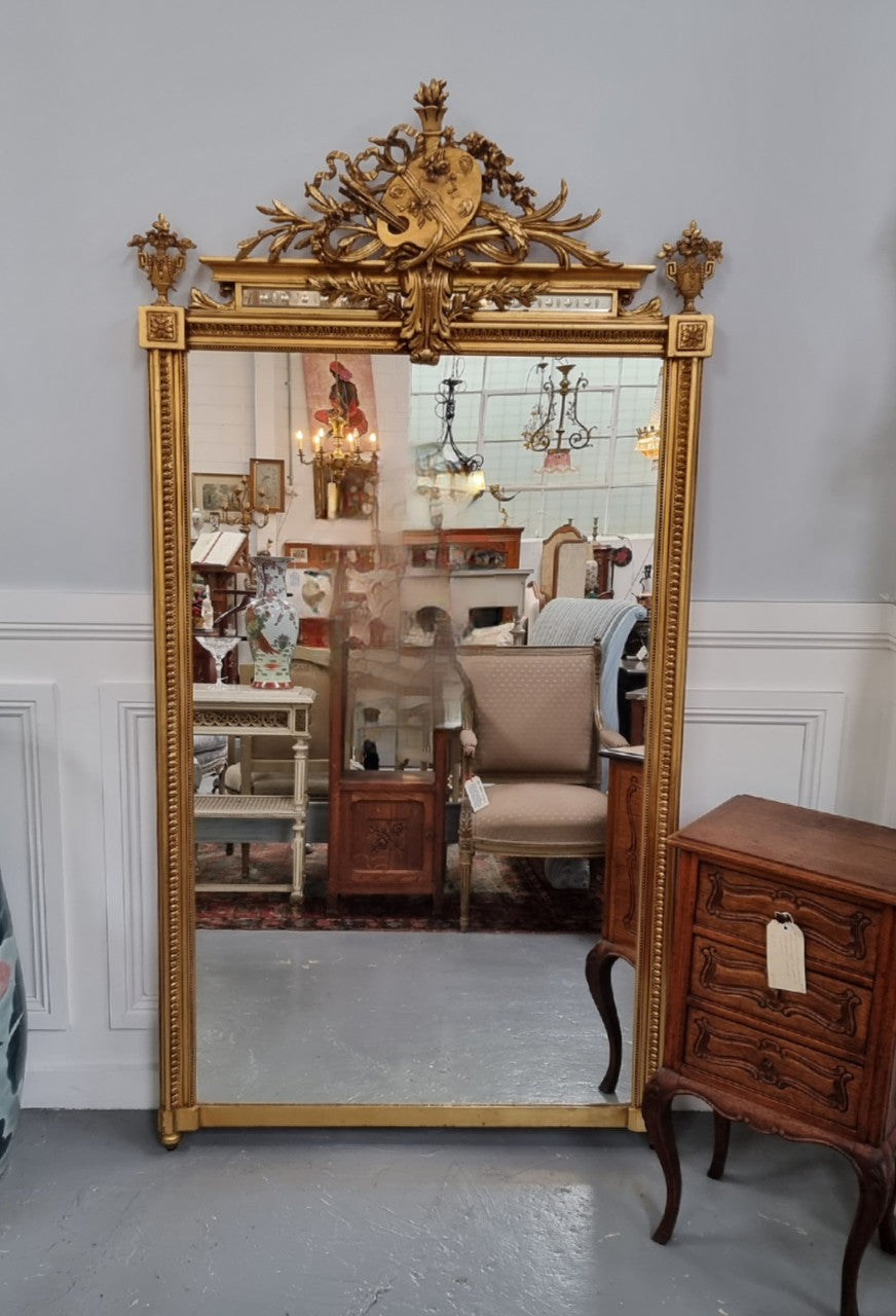 Beautifully Carved and Decorated Antique Gilt Napoleon III Louis XVI Style Gilt Overmantel Mirror