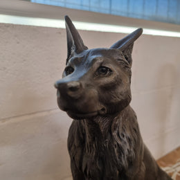 French Art Deco Statue Of Two German Shepherds On Marble Base