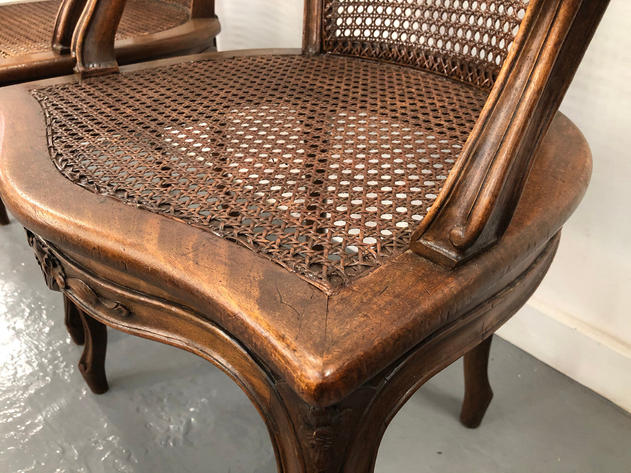 Beautiful Pair Of French Walnut Cane Chairs