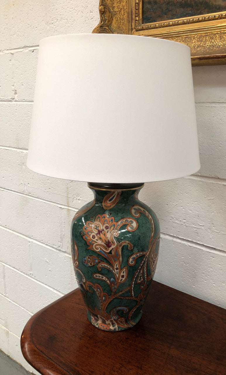 A Lovely Hand-painted Table Lamp With White Shade