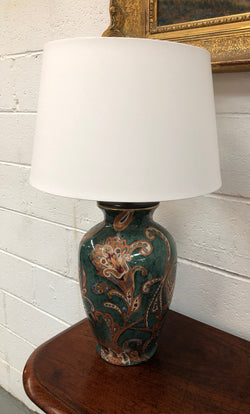 A Lovely Hand-painted Table Lamp With White Shade | Antique & Vintage | Moonee Ponds Antiques | Australia Wide Delivery