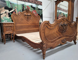Beautifully Carved French Walnut 19th Century Queen Bed Head, Foot and Rails | Antique & Vintage | Moonee Ponds Antiques | Australia Wide Delivery