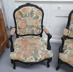 Antique 19th Century Louis XV Style Ebonized Upholstered Armchairs | Antique & Vintage | Moonee Ponds Antiques | Australia Wide Delivery