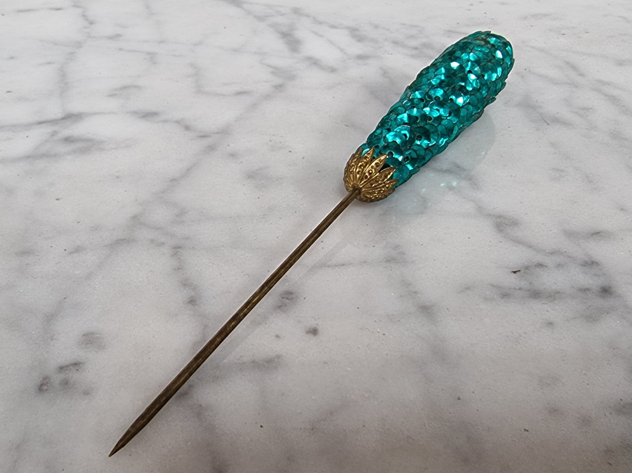 Art Deco Blue Sequin Hat Pin