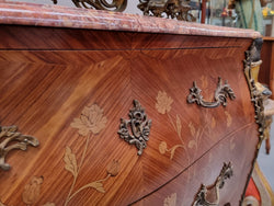 Stunning Louis XV Style Marquetry Inlay Marble Top Two Drawer Commode | Antique & Vintage | Moonee Ponds Antiques | Australia Wide Delivery