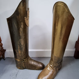 Fabulous French brass decorative boot for storing your umbrellas for walking sticks in good condition. makers stamp underneath .