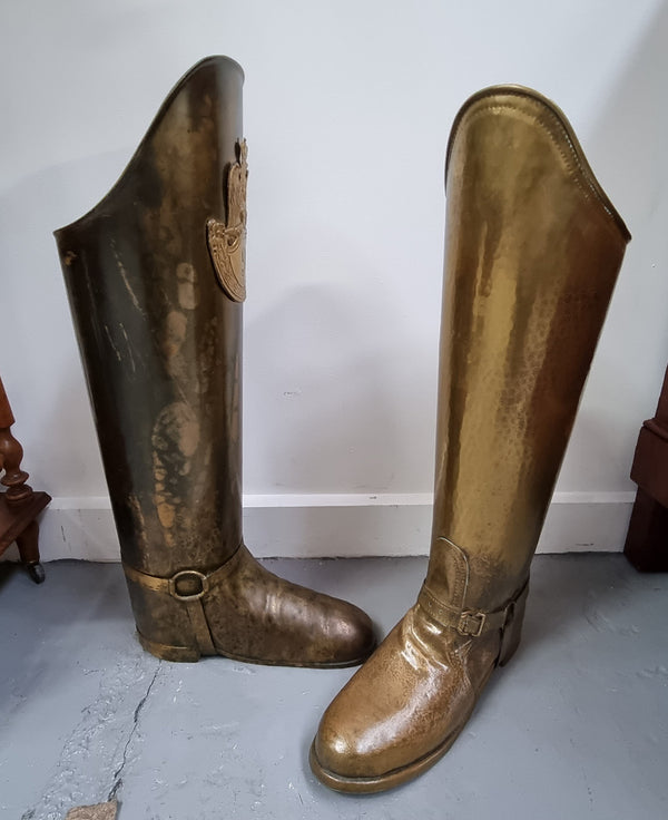 Fabulous French brass decorative boot for storing your umbrellas for walking sticks in good condition. makers stamp underneath .
