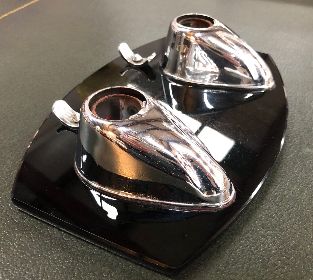 Art Deco Black Glass & Chrome Dual Ink Well