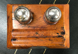 Rustic Cedar & Chrome Dual Ink Well With Plaque | Antique & Vintage | Moonee Ponds Antiques | Australia Wide Delivery