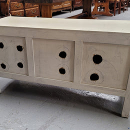 Louis XV style chalk painted two door cabinet which would also make an ideal TV cabinet. It has been sourced from France and in good original detailed condition.