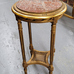 Late 19th Century French Louis XVI style round marble top side table/ lamp table. It is in good original detailed condition and has been sourced from France.