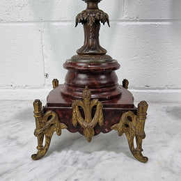 Pair of decorative Antique French spelter and marble candelabras. in very good original detailed condition.