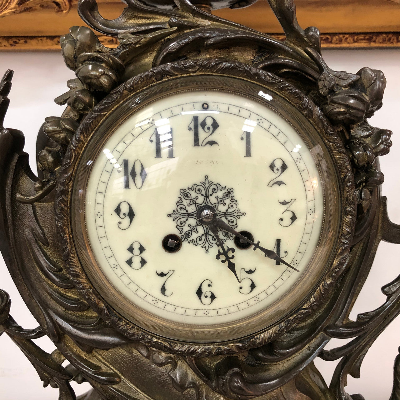 French Three Piece Gothic Style Bronze Clock Set