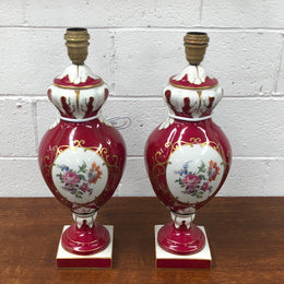 Pair of highly decorative Paris Porcelain table lamps. They are wired to Australian standards and are in very good original condition. Circa 1950's.