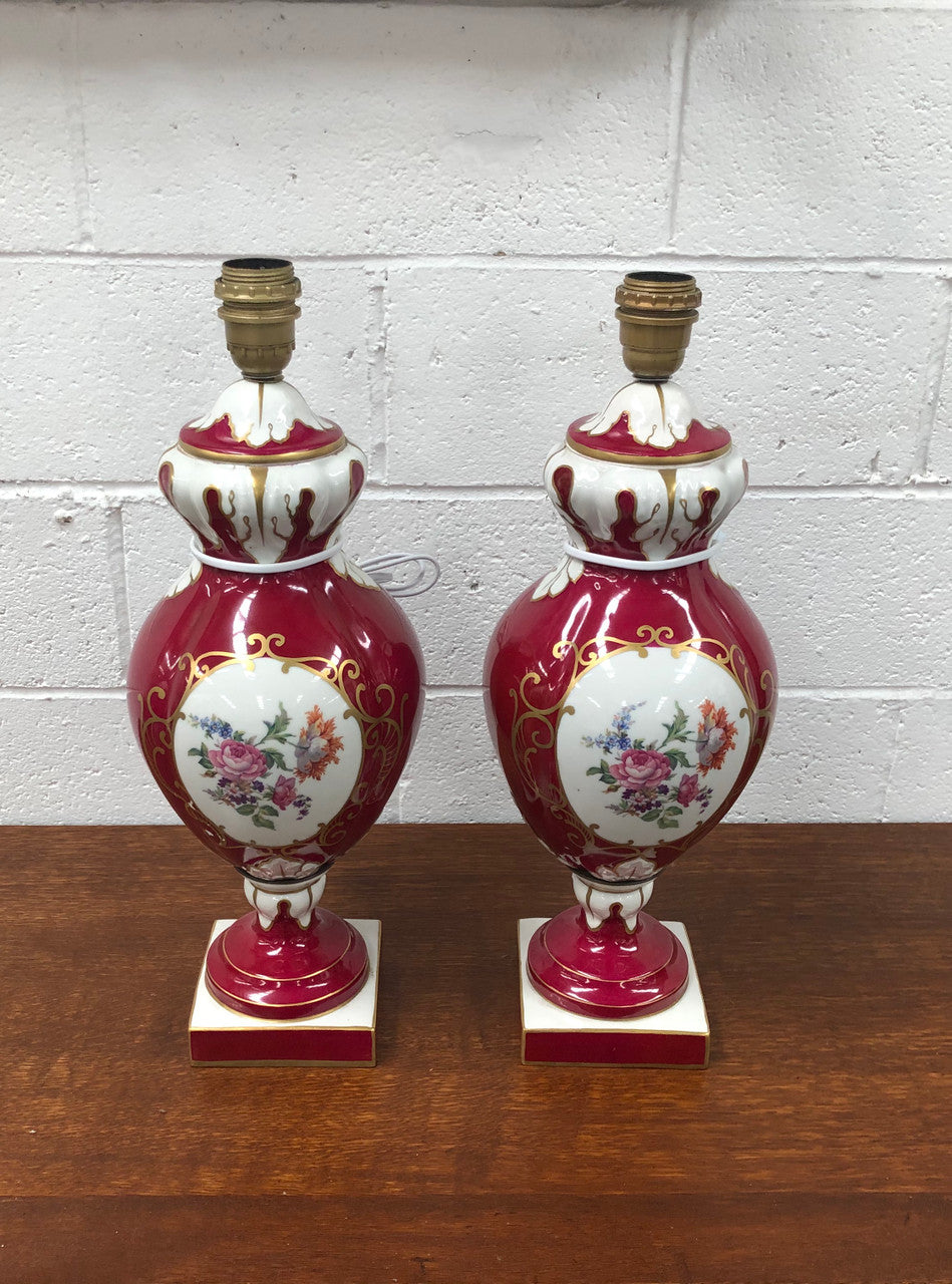 Pair of highly decorative Paris Porcelain table lamps. They are wired to Australian standards and are in very good original condition. Circa 1950's.