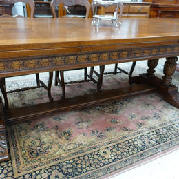 Large French Oak Square Parquetry Top Extension Table