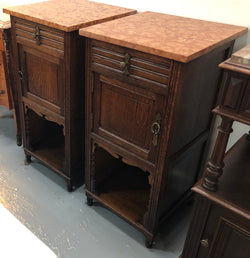 Pair Of French Marble Top Oak Bedside Cabinets | Antique & Vintage | Moonee Ponds Antiques | Australia Wide Delivery
