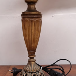 Beautiful pair of metal and glass lamp bases with new gold shades. They are in good original working condition and have been sourced locally.