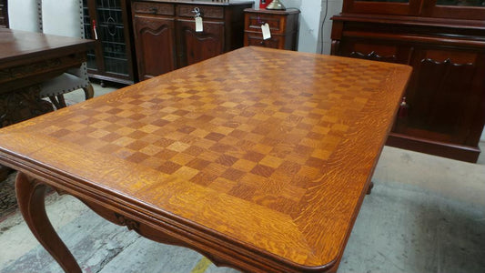French Oak Parquetry Top Extension Dining Table-1