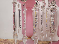 Large Victorian Pink Glass & Gilt Trim Crystals Lusters | Antique & Vintage | Moonee Ponds Antiques | Australia Wide Delivery