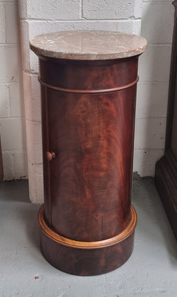 Unusual Empire Flame Mahogany Cylindrical Marble Topped Bedside-Pedestal | Antique & Vintage | Moonee Ponds Antiques | Australia Wide Delivery