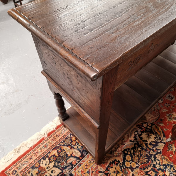 A very hard to find Vintage English kitchen dresser base of narrow proportions, sourced from France. In good original detailed condition.