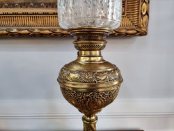 Victorian Banquet Lamp “Globe Vulcan” With Original Acid Etched Shade | Antique & Vintage | Moonee Ponds Antiques | Australia Wide Delivery