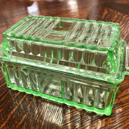 Green Depression Glass Butter Dish