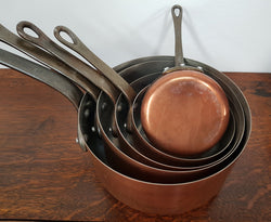 French Set of Five Antiques Copper Pans | Antique & Vintage | Moonee Ponds Antiques | Australia Wide Delivery