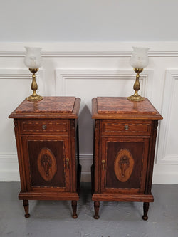 Pair of French Art Deco Oak & Rouge Inset Marble Top Bedside Cabinets | Antique & Vintage | Moonee Ponds Antiques | Australia Wide Delivery