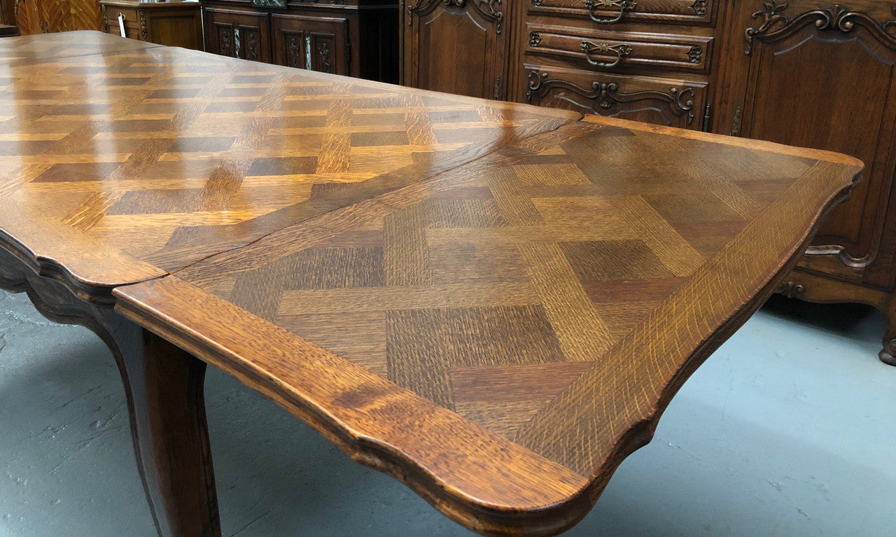 French Oak Louis XV th Style Parquetry Top Extension Table