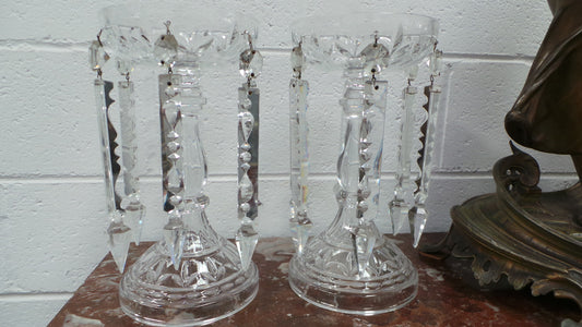 Pair Of Crystal And Clear Cut Glass Lusters