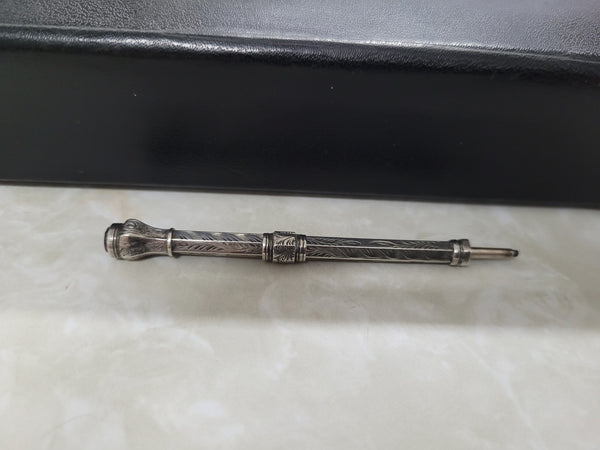 Interesting sterling silver and amethyst propelling and extending pencil. In good original condition, please view photos as they help form part of the description.