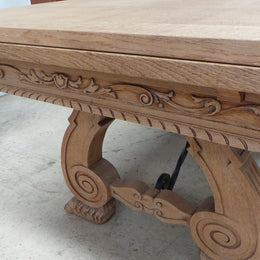 Antique French Oak Spanish Style Parquetry Top Extension Table