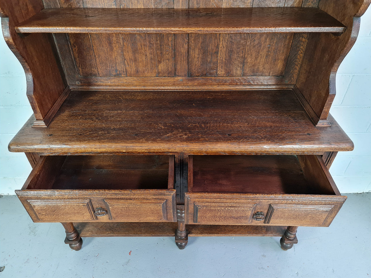 Rustic French Oak Three Shelf & Two Drawer Kitchen Dresser | Antique & Vintage | Moonee Ponds Antiques | Australia Wide Delivery