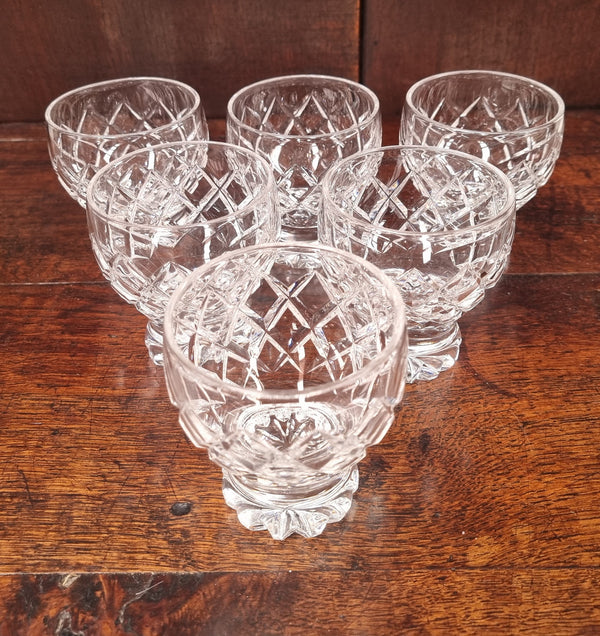 Set of six crystal spirit glasses. In good original condition.