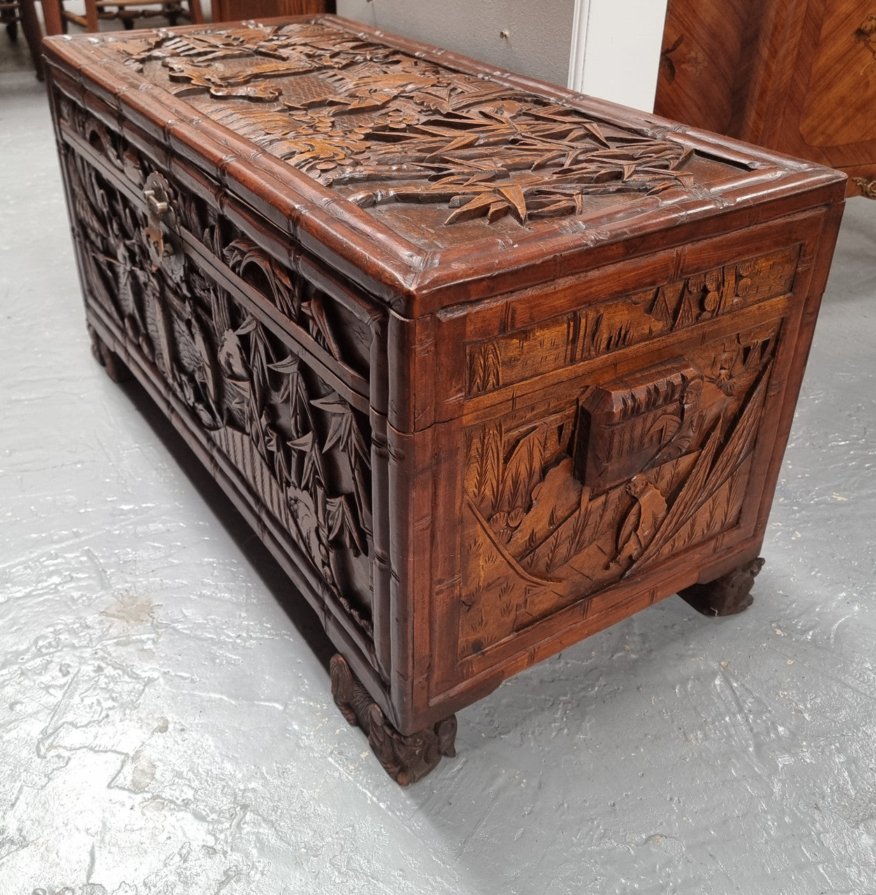 Impressive Carved Camphor Wood Chest